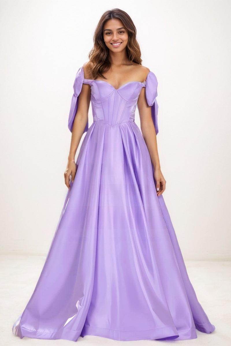 Sweet & Flow A-Line Off-The-Shoulder Satin Prom Dresses CS0750 - COCOMELODY